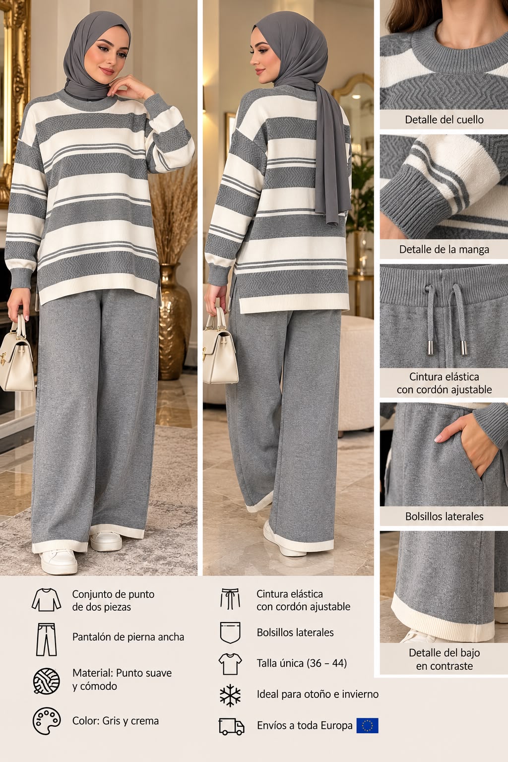 Conjunto de punto de 2 piezas para mujer 🤍🩶