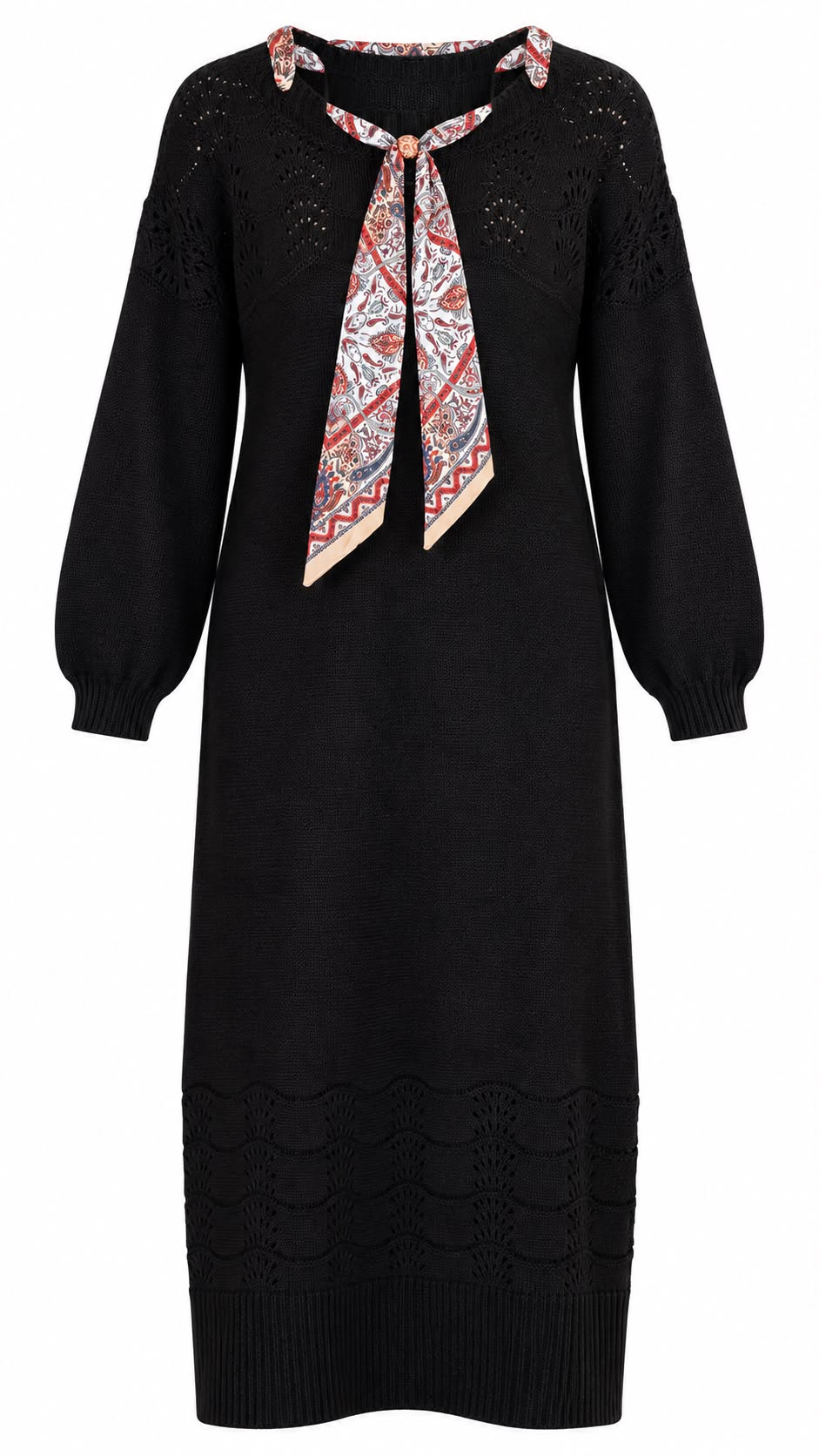 Vestido largo de punto con lazo estampado